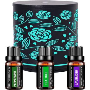 HOMILLY Essential Oil Diffuser 400ml Metal Aromatherapy Oil Diffuser Ultrasonic Cool Mist Diffuser with Auto Shut-Off Protection,7 Colors Changed LED for Home Office SPA Yoga (Rose)
