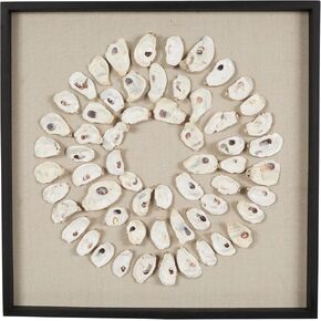 Deco 79 Shell Shell Handmade Home Wall Decor Abstract Circular Wall Sculpture with Beige Linen Backing and Black Frame, Wall Art 19" x 2" x 19", Cream