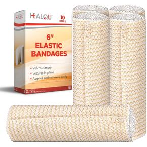 HEALQU Premium Elastic Bandage - Self-Closure Compression Wrap for Legs, Knees, Ankles, Wrists, Elbows, Shoulders - 6 Inch by 5 Yards, Box of 10 Rolls Athletic Stretchable Bandage Wrap