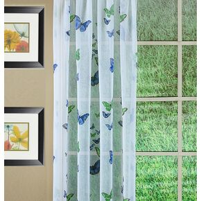 Today's Curtain Butterflies Print Semi Sheer Panel, 63", Blue, 54W x 63L