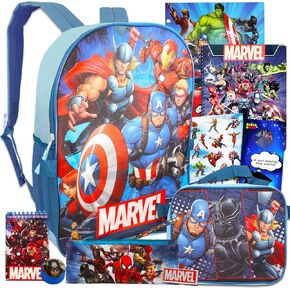 Avengers Backpack with Lunch Bag Set - Bundle 16" Avengers Backpack, Avengers Lunch Box, Avengers Stickers, More | Avengers School Supplies