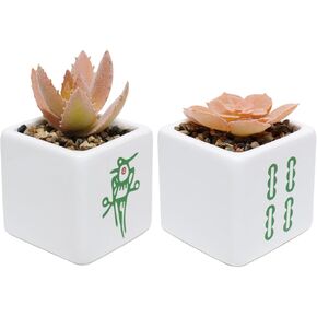 Zerzsy Set of 2 Mahjong Fake Flower Pots, Mahjong Succulent Gifts for Women, Small Plant Office Decor Home Decor Desk Decor in Kuwait
