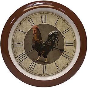 Mark Feldstein & Associates Rooster Farmhouse Collection Vintage Natural Brown 13 inch Sound Wall Clock