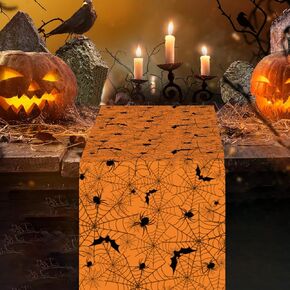 Halloween Table Runner Spider Web Table Runner Black Orange Haunted House Table Cloth Halloween Table Decorations for Holiday Kitchen Dining Dinner Party Home Decor