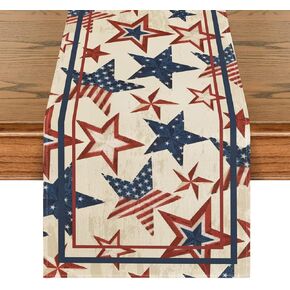 Artoid Mode The Stars and Stripes Patriotic 4th of July Table Runner, Memorial Day Kitchen Dining Table Decoration for Home Party Decor 13x72 Inch