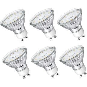 NUOVA GERMANY GU10 LED Light Bulbs Non-Dimmable, 2700K Soft White GU10 Bulb, 5W LED Bulbs with 100°Flood Beam Lighting for Kitchen, Range Hood, Living Room, Bedroom, 6 Pack