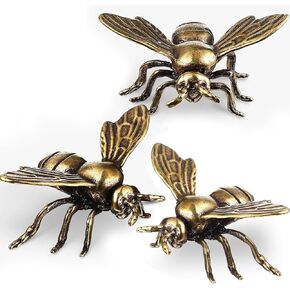 3pcs Gold Bee Figurines - Brass Animal Insects Figurines Statue - Sculpture Insect, Gold Desk Home Indoor Decorative Collectible Gift