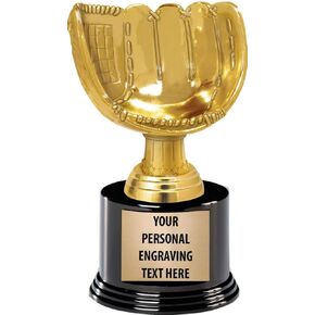 Crown Awards Baseball Trophies with Custom Engraving, 7.25" Personalized Gold Baseball Glove Trophy On Deluxe Round Base Prime