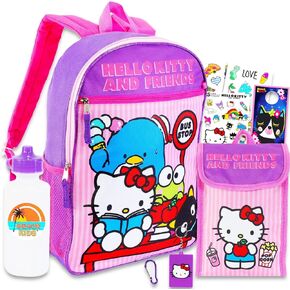 Sanrio Backpack with Lunchbox Featuring Keroppi, Tuxedo Sam, Chococat - Bundle with 16" Sanrio School Backpack Plus Lunch Bag, Water Bottle, Stickers, More | Hello Kitty and Friends School Bag