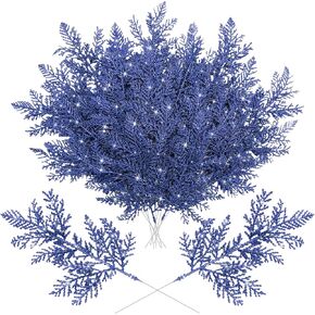 Cindeer 100 Pcs Christmas Tree Picks Sprays 10.24 Inch Glitter Artificial Pine Leaves Cedar Stems Faux Pine Needles Greenery Cedar Branches for Home Garland Wreath Winter Decoration(Champagne Gold)