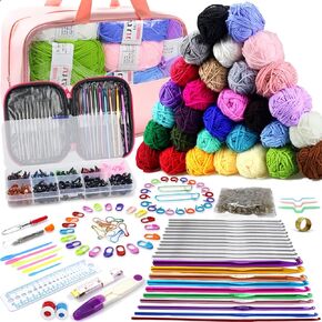 HYHJMISTY Crochet Kit for Beginners, 711Pcs Crochet Kits for Adults Children Includes 24 Colors of Yarn Set Crochet Hooks Crochet Bag Accessories Kit Crochet Kit Beginner Crochet Hook Set