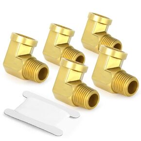 GASHER 5pcs 90 Degree Barstock Street Elbow, 1/2 Inch NPT Male Pipe to 1/2 Inch NPT Female Brass Pipe Fitting