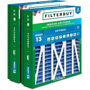 Filterbuy 21x23.5x5 Air Filter MERV 13 Optimal Defense (2-Pack), Pleated HVAC AC Furnace Air Filters Replacement for Trane Perfect Fit and American Standard (Actual Size: 20.00 x 23.09 x 4.97 Inches)