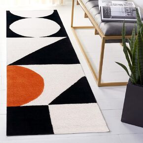 SAFAVIEH Rodeo Drive Collection Runner Rug - 2'3" x 8', Rust & Black, Handmade Mid-Century Modern Abstract Wool, Ideal for High Traffic Areas in Living Room, Bedroom (RD857P)