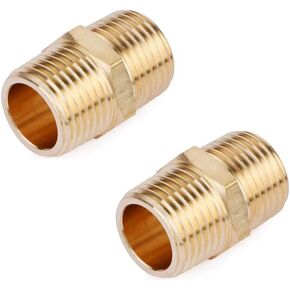 1/2 inch MNPT x 1/2 inch FNPT,2pcs 1/2" NPT Male Thread to 1/2" NPT Male Thread Brass Male Hex Nipple adapter coupler 1/2 nipple,Solid Brass Pipe Fitting, 1/2" x 1/2" NPT Male Pipe, Hex Nipple