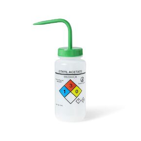 United Scientific™ UniSafe™ Laboratory Grade Wide Mouth LDPE Vented Chemical Wash Bottle, Ethyl Acetate, 500mL (16oz), 4-Color, Pack of 6