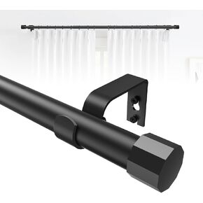 Black Curtain Rods for Windows 16 to 88 Inch, 1'' Diameter Adjustable Curtain Rod with Decagon End Cap, Heavy Duty Drapery Curtain Rod (16-88'')