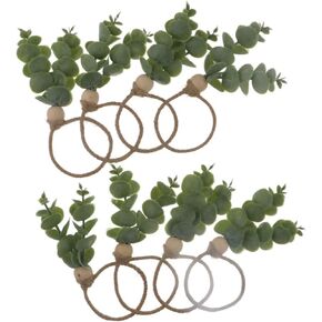 8 Pcs Napkin Rings Set Eucalyptus Leaves Napkin Rings Boho Greenery Napkin Rings Rustic Farmhouse Wooden Napkin Holders for Weddings Party