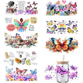 UV DTF Cup Wrap Transfer Stickers for Glass, 9 Sheets Cup Rub on Transfers for Crafting Cup Decal Stickers for 16OZ Libbey Glass Cups Furniture Craft Wood DIY Crafts (Style 10)