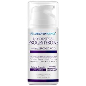 Approved Science Progesterone Cream - Bio-Identical, USP Grade - 20mg Serving - With Hyaluronic Acid & ProVitamin B5 - Vegan, No Artificial Fragrances - 3.38 fl.Oz (100ml)