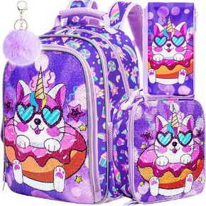 3PCS Backpack for Girls and Boys 16" Little Kids Preschool Bookbag, Elementary School Backpacks and Lunch Box