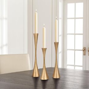 Antique Brass Iron Taper Candle Holders - Set of 3 Decorative Candle Stands for Weddings, Dinners & Parties - Elegant Candlestick Holders with Vintage Finish