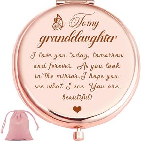 Granddaughter Gifts from Grandma and Grandpa, Gifts for Granddaughter, Personalized Engraved Compact Mirror, to My Granddaughter Makeup Mirror for Birthday Graduation Christmas