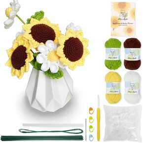 Lily's Lyric Flower Crochet Kit | Sunflower & Daisy Flower | Step-by-Step Video Tutorial for Adults Teenagers | DIY Home Decoration Craft Table Centerpiece