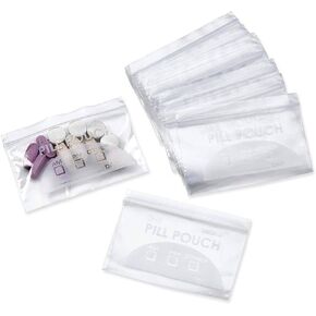 200 Piece Resealable Zipper Locking Pill Pouches - Daily AM PM Travel Medicine Organizer, Clear Reusable Write-On Labels for Vitamins and Medications