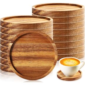 Zhehao 16 Pcs Acacia Round Wood Coasters 4 Inch Wooden Drink Coasters Bulk Stackable Reusable Coasters for Coffee Table Protection Housewarming Gifts Bar Home Table Desk Party Supplies