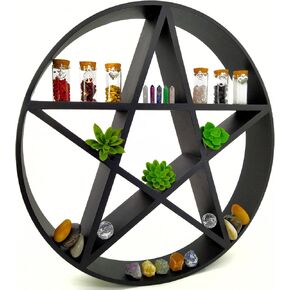 Pentagram Shelf, Star Crystal Shelf, Crystal Storage and Wall Hanging Shelves for Room Aesthetics, Celestial Decor and Crystal Display Shelf, Wooden Floating Shelf, Black