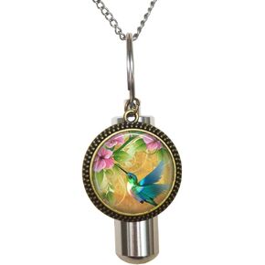 Hummingbird Garden Cremation Necklace Jewelry - Cremais Jewelry-Stainless Steel Urn Hummingbird Garden Cremation Necklace-Remembrance Necklace-Sympathy-Urn for Ashes