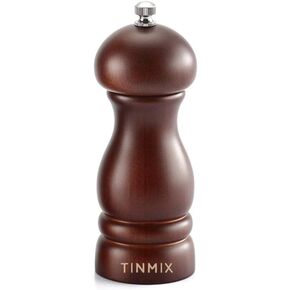 Wooden Pepper Grinder or Salt Mill, 11 Inch Peppercorn Grinder with Adjustable Roughness Ceramic Rotor and Easily Refillable, Oak Wood Capstan Sea Salt Mill for Your Kitchen, Black