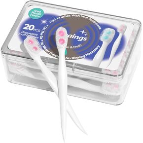 cleaings® Mini Brushes-Disposable Toothbrushes with Double Cleaning Beads Toothpaste and Pick for Daily Life or Travel, 20 Count-Mint Flavor（Pack of 1）