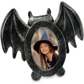 Isaac Jacobs 2x3 Bat-Shaped Picture Frame With Ears And Wings Detail, Photo Tabletop & Wall Display Hanging Display & Home Décor (2x3, Matt Black With Silver)