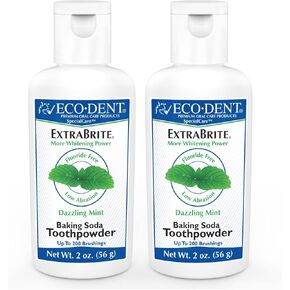 Eco-Dent ExtraBrite Baking Soda Toothpowder, Mint - Fluoride-Free Toothpaste Powder, SLS-Free Tooth Powder with Oxidizing Calcium Peroxide, Whitening Toothpaste Alternative, 2 Oz Ea (Pack of 2)