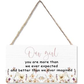 CGBHW In a Field of Roses She is a Wildflower Wooden Sign, Pink Floral Baby Girl Nursery Girls Room Hanging Sign Wall Decor, Girls Bedroom Toddler Baby Kids Little Girl Room Door Decor 12 x 6 Inch