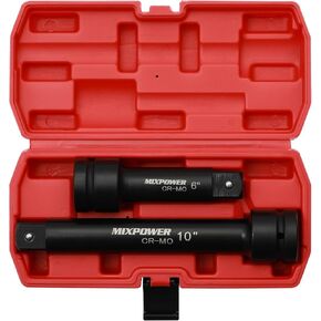 MIXPOWER 1" Drive by 6", 10" Impact Socket Extension Bar, Chrome Molybdenum Steel, 6", 10" ext. bar.