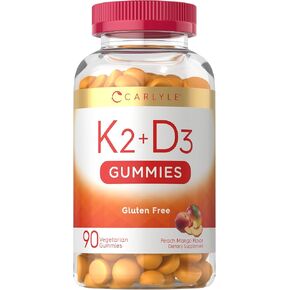 Carlyle Vitamin D3 + K2 Gummies | 90 Count | 5,000 IU of D3 + 100 mcg MK7 | Vegetarian, Non-GMO, and Gluten Free Vitamin Supplement