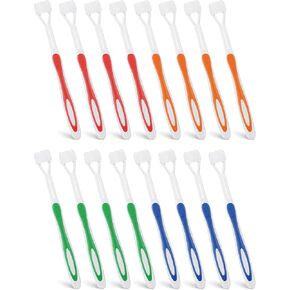 16 Pieces Three Sided Toothbrush Autism Toothbrush Bristle Travel Toothbrush for Kids Complete Teeth Gum Care Great Angle Bristles to Clean Each Tooth, Soft/Gentle (Green, Blue, Yellow, Red)