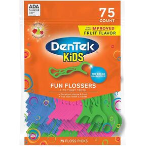 DenTek Kids Fun Flossers, Floss Picks, Mulit, Wild Fruit, 75 Count