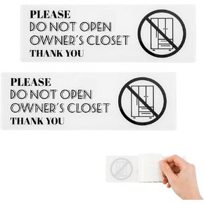 2pcs Do not Open Owner's Closet Sign, 8.98x2.99 Inch Self Adhesive Owners Closet Room Door Sign Laundry Room Sign Private Door Sign Home Essentials