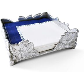 Arthur Court Magnolia Flower Paper Napkin Holder Box for Kitchen Countertops, Dinner, Bar, Picnic Tables - Outdoor or Indoor, Organization for Luncheon Sizes - Durable Metal 7 inch Square 2 inch Tall