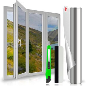 Window Film One Way Mirror Films Daytime Privacy Static Cling Anti UV Glass Sticker Heat Control Reflective Window Tint for Home Office（Silver, 17.5x78.7 inches (44.5x200cm)）