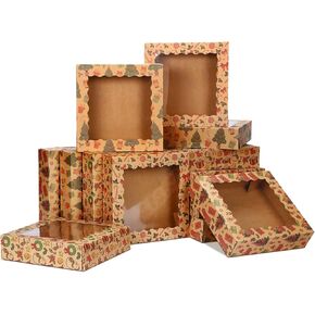 12 Pack Christmas Cookie Boxes Bakery in Bulk Kraft Pastry Containers Gift Tins with Lids Xmas Dessert Wrapping Packaging for Candy Party Favors (10 x 10 2.5 Inch)