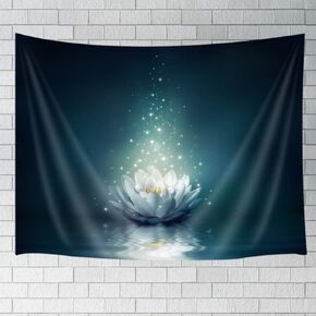 JAWO Fantasy Water Lily Mystic Tapestry Hippie Wall Hanging, White Lotus Flower Fairy with Stars Design Wall Tapestries Blanket for Bedroom Living Room Dorm Wall Decor 60X40 Inches