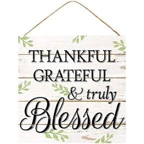 Craig Bachman Thankful Grateful and Truly Blessed Wooden Farmhouse Sign (12 Inches x 12 Inches)