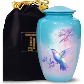 Natural Blue Humming Bird with Flower Cremation Urn for Human Ashes - Adult Funeral Urns for Female & Male Urns Beautiful Tribute