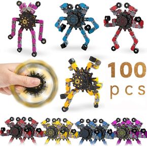 18pcs Random Fidget Spinners,DIY Deformable Robot Fingertip Toys,Decompression Spinner,Deformable Creative Mechanical Gyro Toys,Stress Relief Mechanical Chain Toy for Kids Adults，Party Supplies
