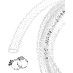 3/4" x 1" Braided Clear Plastic PVC Tubing 10ft High Pressure Flexible Reinforced Vinyl Tube, [for Garden Irrigation, Water Hose, Fish Tank] - 19x25.4mm / with 2Pcs Clamps